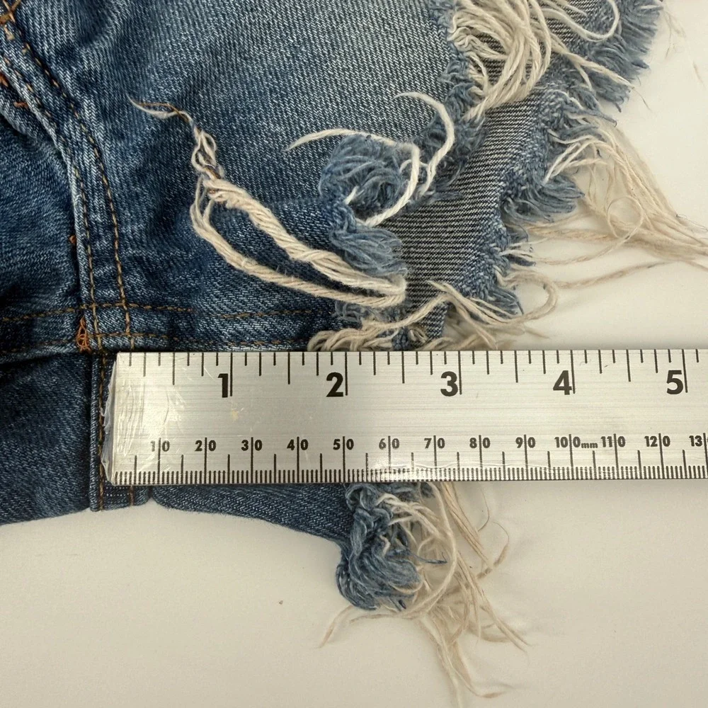 We The Free Now Or Never Denim Shorts Blue Distressed Cut Off Size 25
